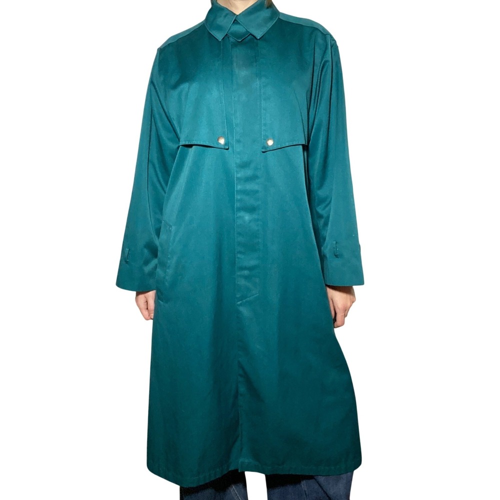VTG J.G. Hook Designer USA Made Union Tag Teal Trench Duster Coat Cottagecore